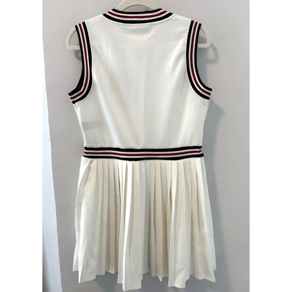 NWT Hunter Pleated Tennis Dress Mini Front Zip Sleeveless White Varsity Preppy M - Picture 3 of 12